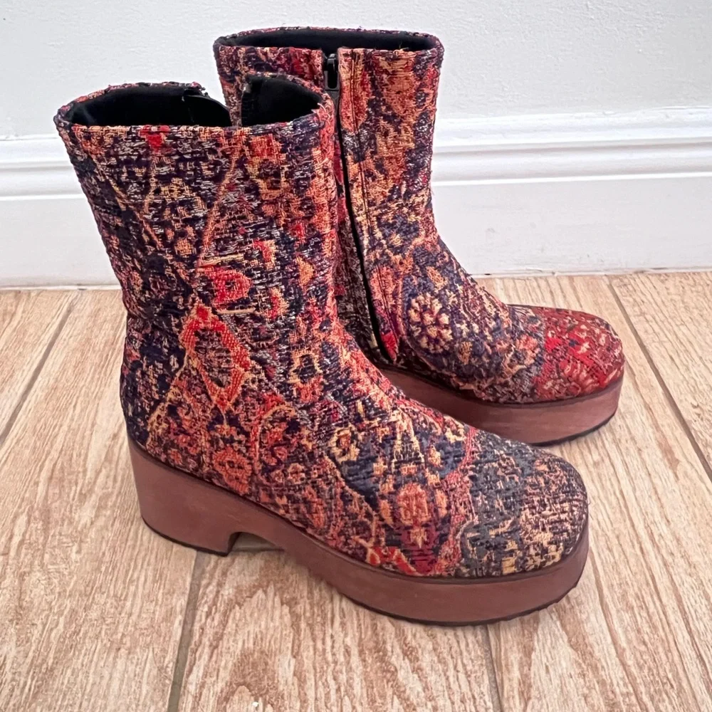 Woven Pattern Platform Ankle Boots - Multi - Picture 3 of 9